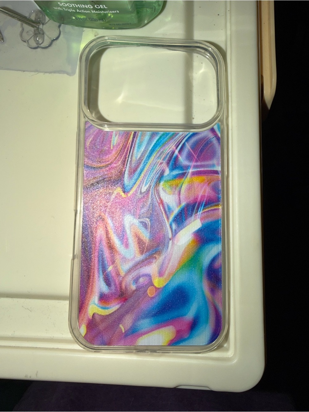 Clear Multicolor Swirl Phone Case — Iridescent Purple & Blue Design